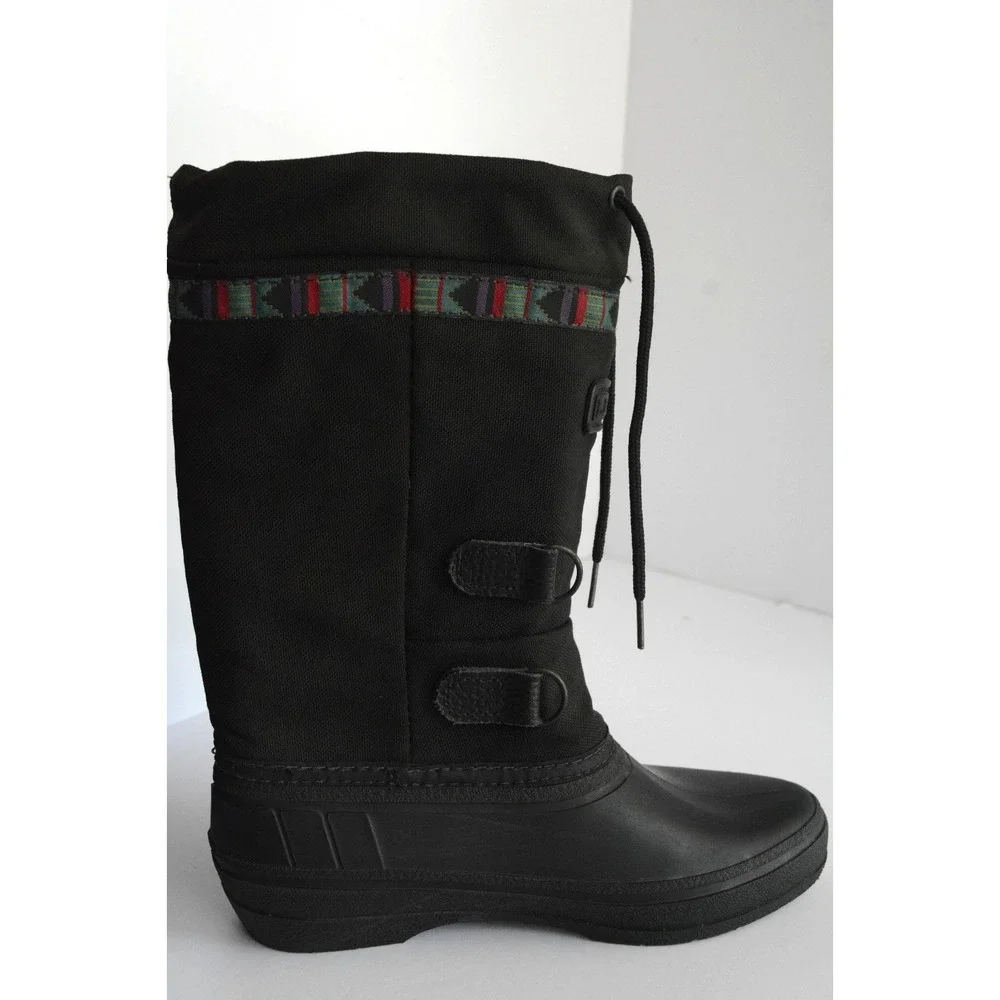 LL Bean Women's Black Canvas Pull On Mid Calf Drawstring Winter Boots Size 7 - Picture 11 of 16